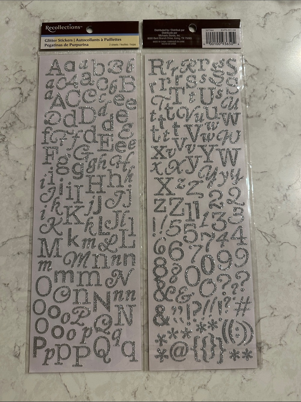 Recollections Silver Glitter Alphabet & Number Sticker Sheets